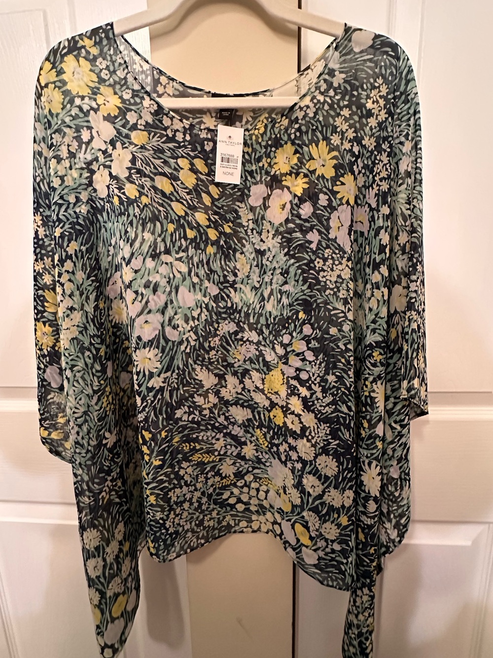 Ann Taylor Factory Sheer Overlay Floral  Print Poncho Blouse O/S-One Size NWT